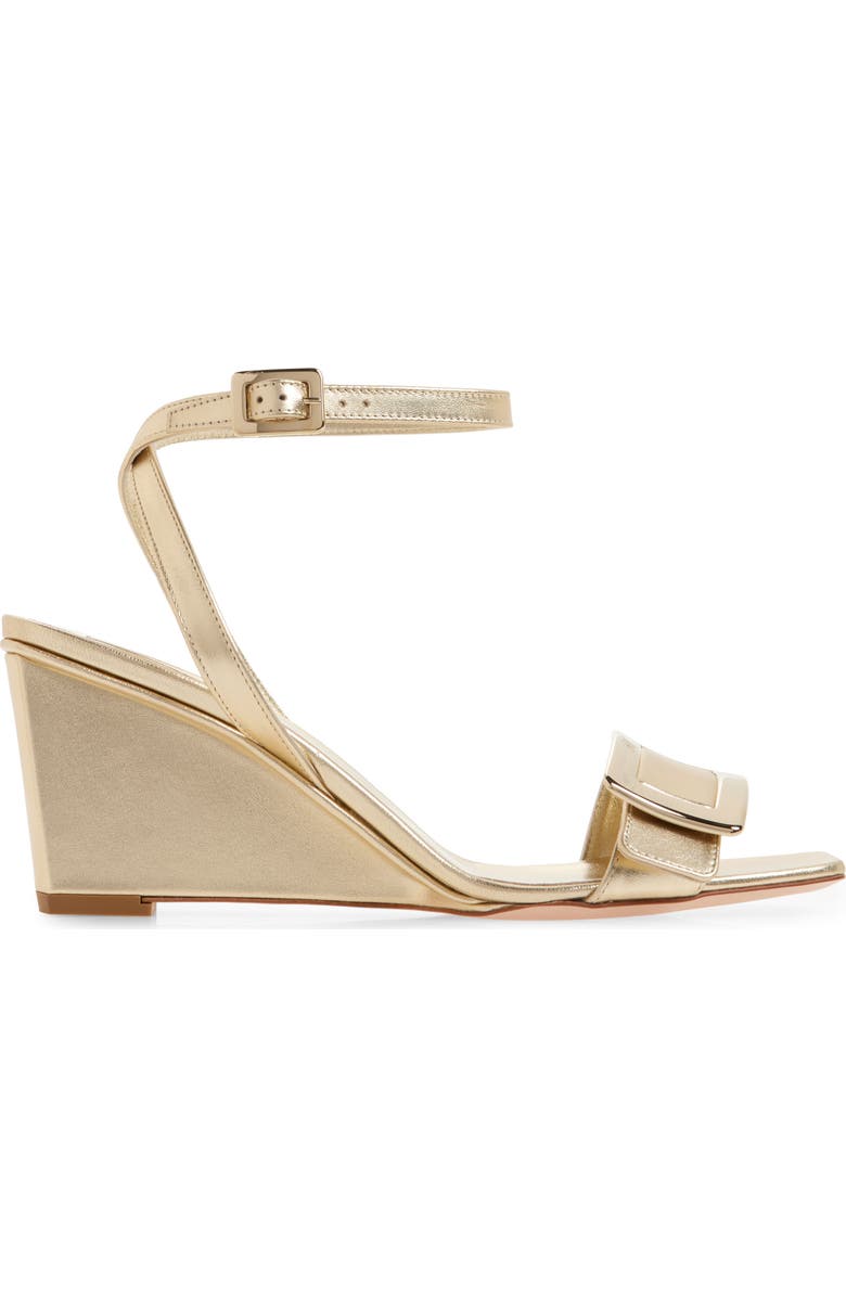 Roger Vivier Belle Vivier Metallic Ankle Strap Wedge Sandal, Alternate, color, Gold