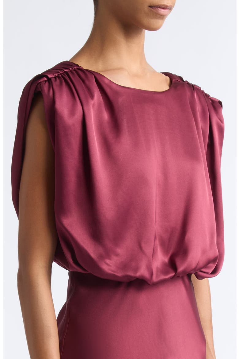 Flora Silky Satin Dress, Alternate, color, WINE