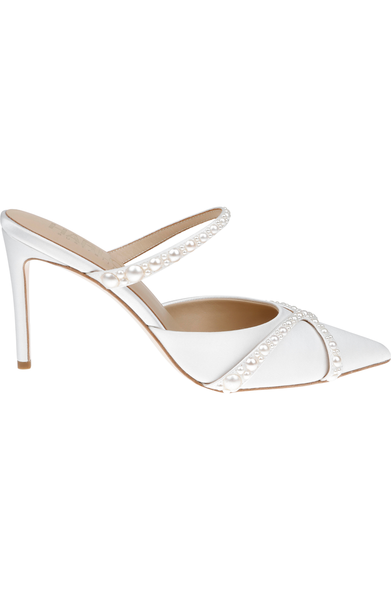 HARLO Grace - Satin Bridal Mule with Pearl Detail, Main, color, Soft White Satin