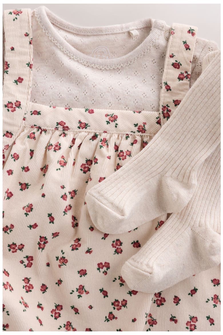 Floral Corduroy Pinafore, Bodysuit & Tights Set, Alternate, color, NEUTRAL