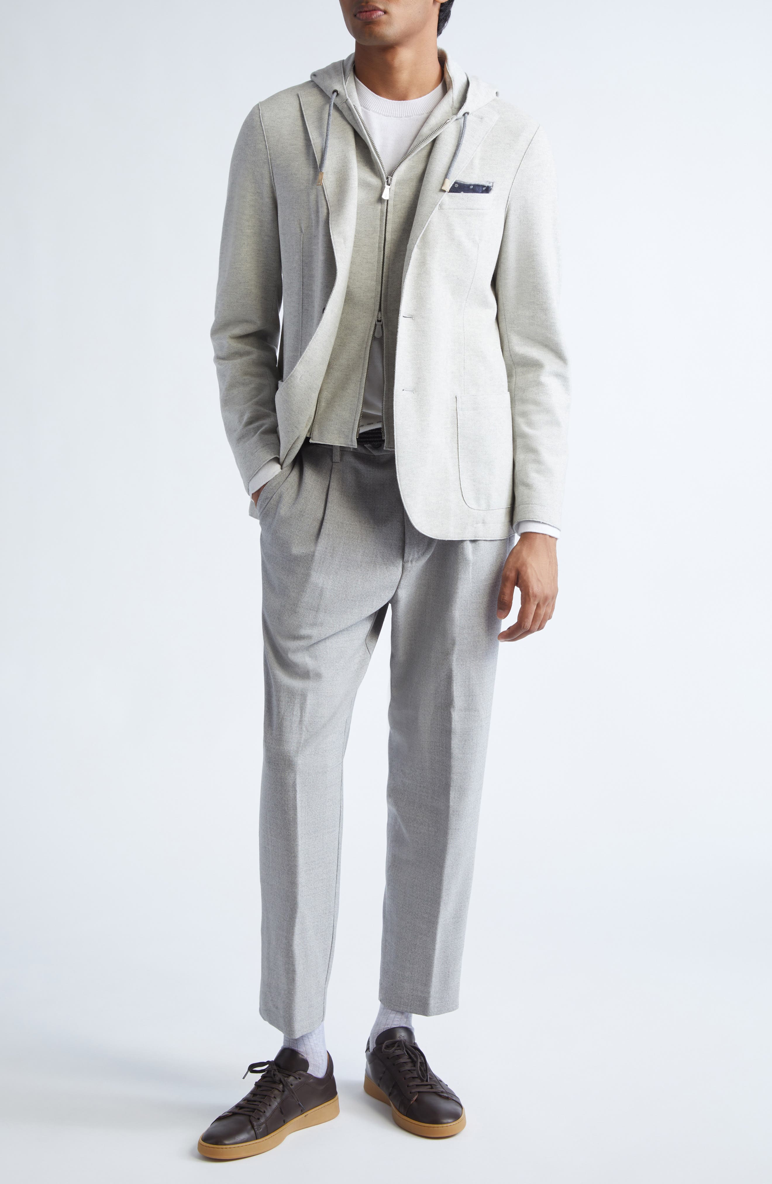 Single Breasted Herringbone Sport Coat with Removable Hooded Bib - image 2