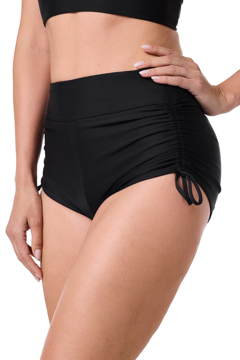 Women's Bayshore Ruche Swim Shorts, UPF 50+ Sun Protection, Alternate, color, Black