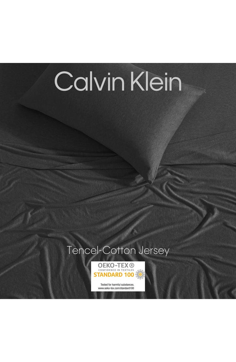 Calvin Klein Mélange Cotton Blend Jersey Sheet Set, Alternate, color, Dark Grey