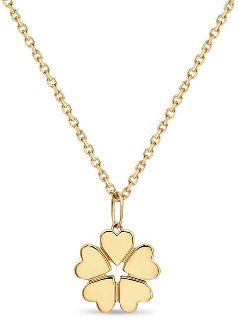 Clover Heart Pendant Necklace in 14K Gold, 19mm