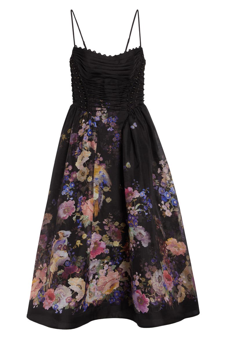Kindred Spirit Luna Floral Beaded Linen & Silk Organza Picnic Dress, Alternate, color, BLACK MULTI FLORAL