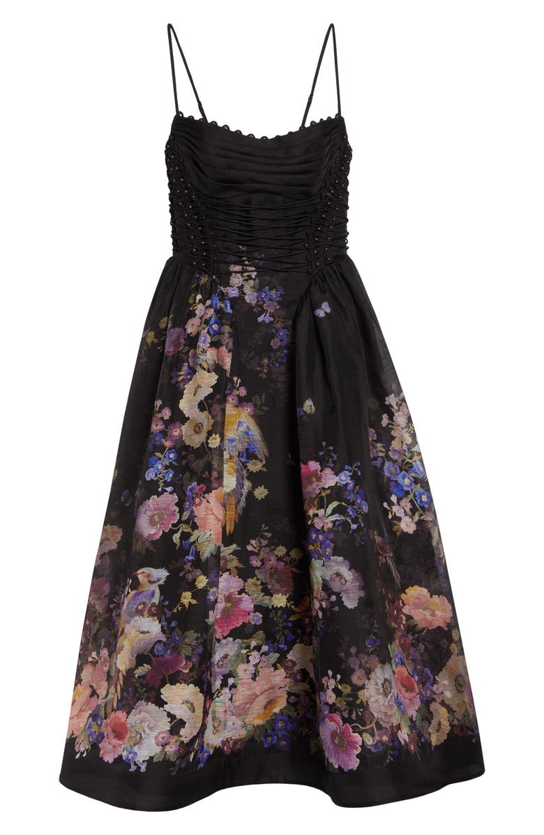 Zimmermann Kindred Spirit Luna Floral Beaded Linen & Silk Organza Picnic Dress, Alternate, color, Black Multi Floral