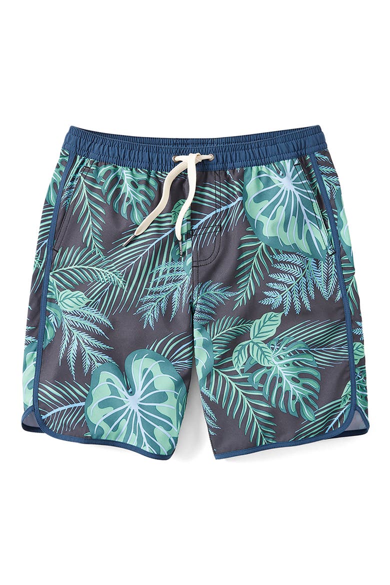 Kids' Anchor Leaf Print Water Repellent Swim Trunks, Main, color, NAVY EVERGREEN