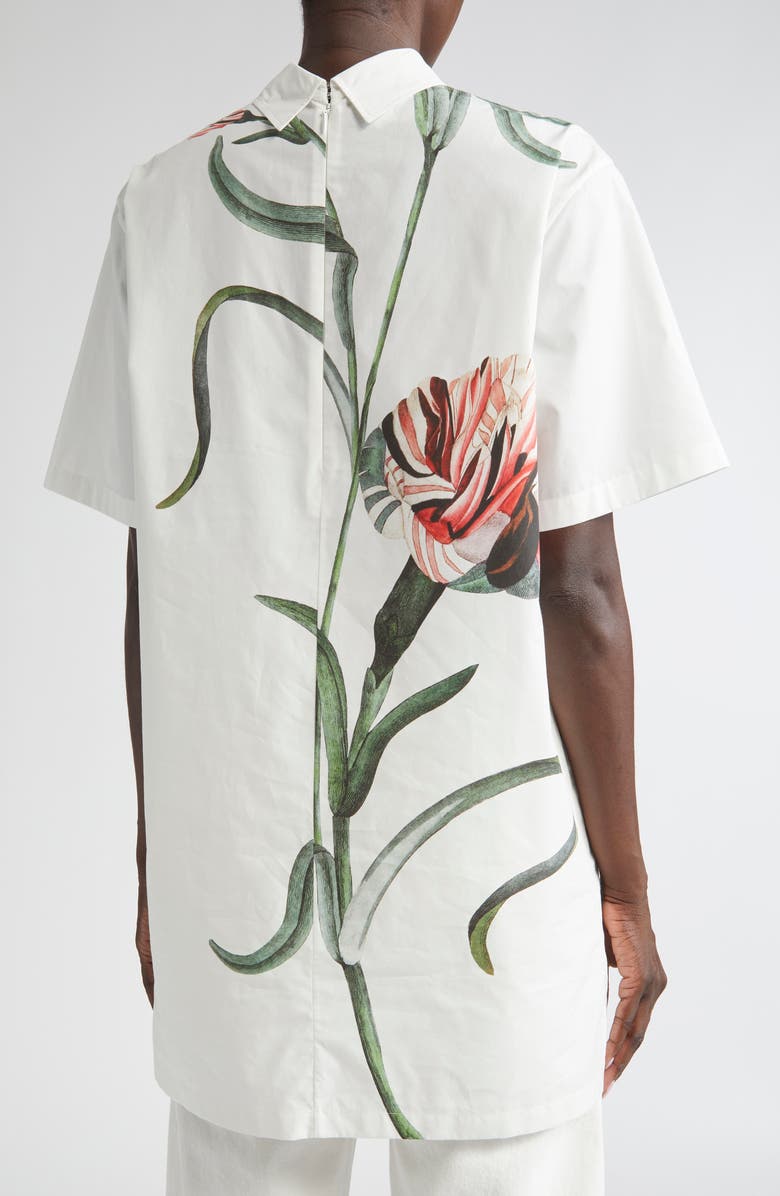 Giambattista Valli Oversize Rose Cotton High-Low Top, Alternate, color, Ivory/ Rose