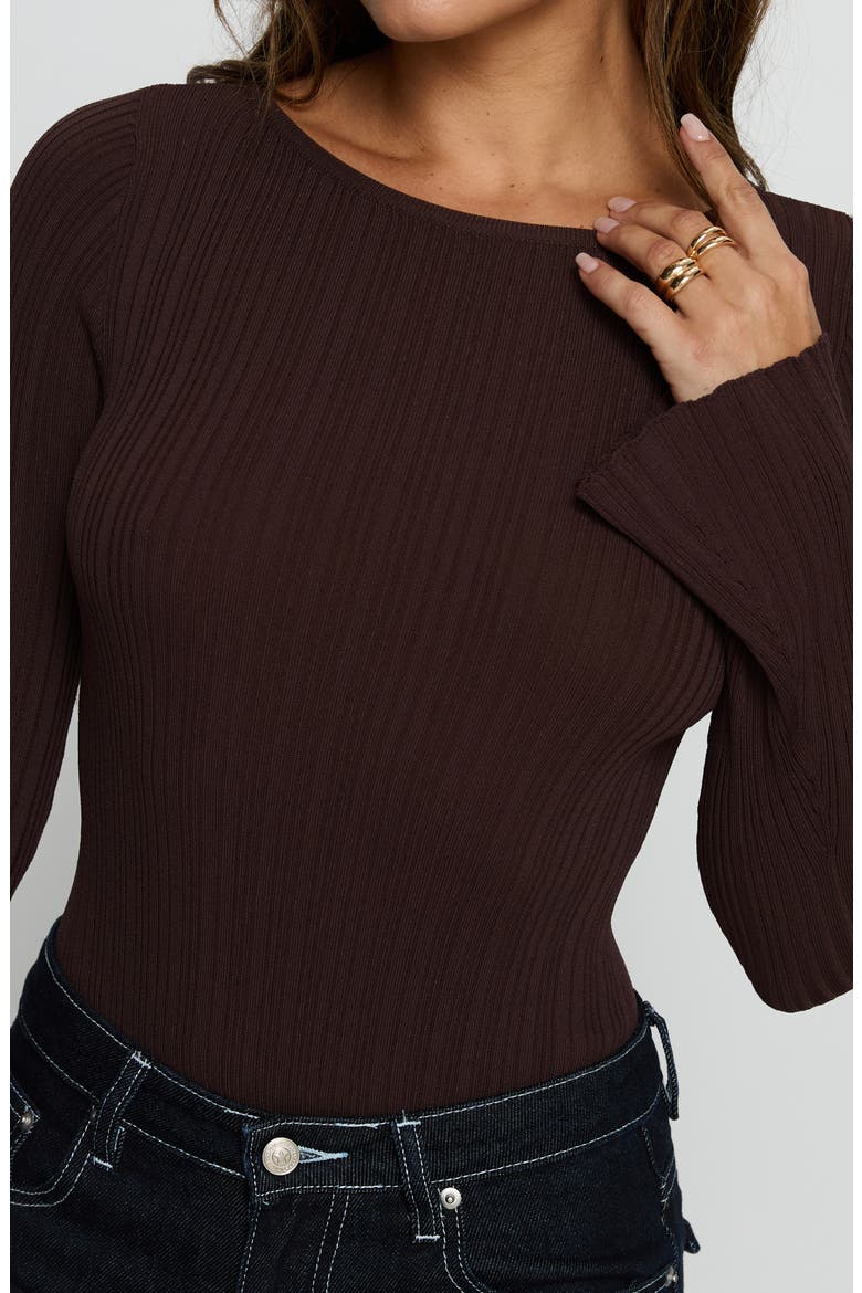 Mayok Open Back Rib Bodysuit, Alternate, color, BROWN