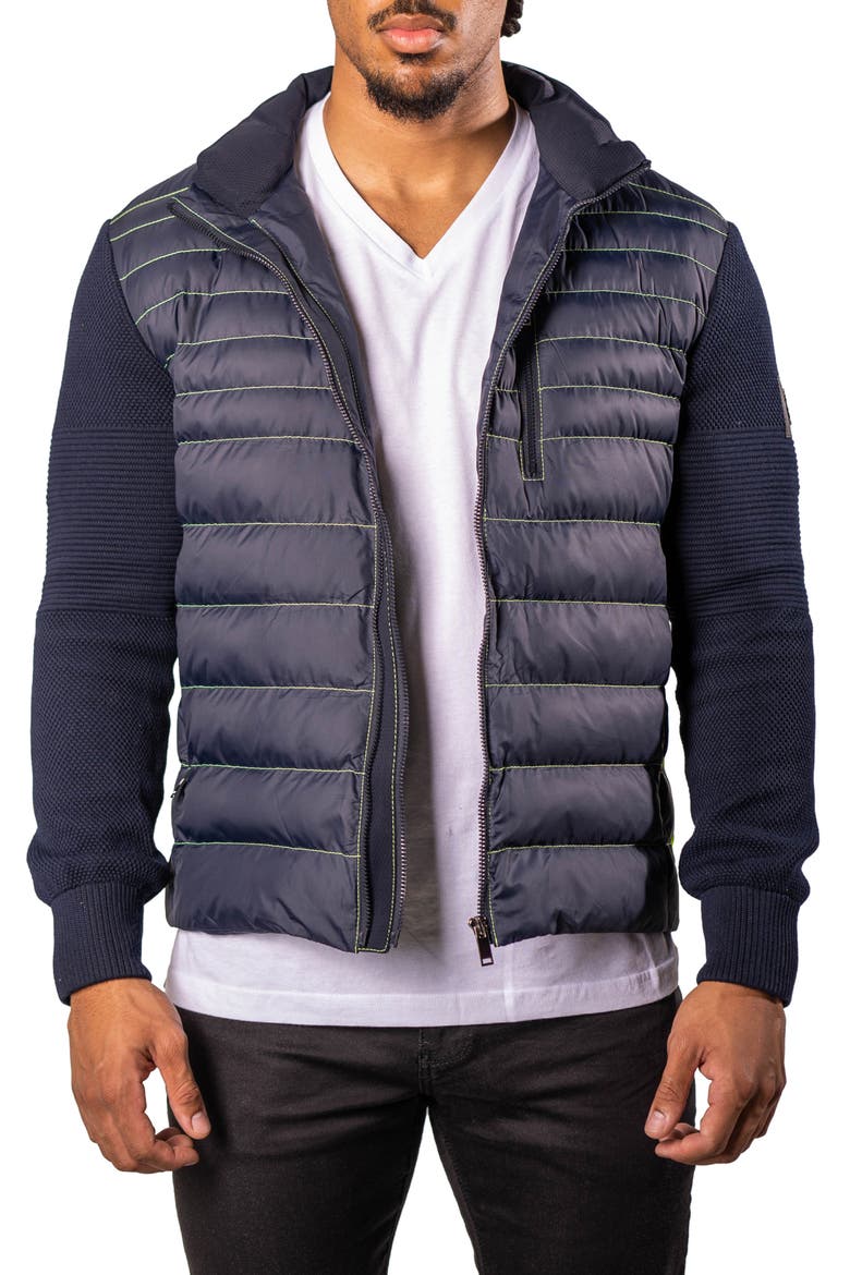 Quilted & Knit Bomber Jacket, Main, color, BLUE