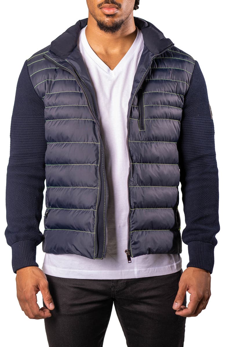 Maceoo Quilted & Knit Bomber Jacket, Main, color, Blue