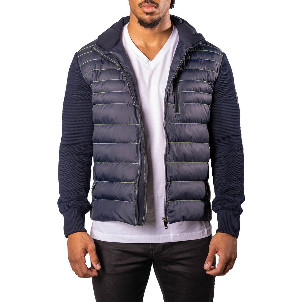 Maceoo Quilted & Knit Bomber Jacket In Blue