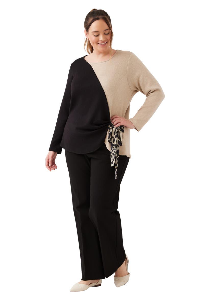Colorblock Satin Bow Top, Alternate, color, BLACK/ LIGHT TAN