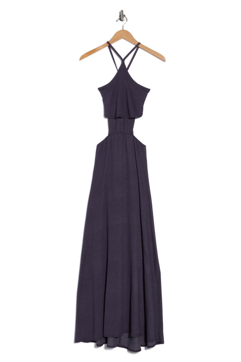 Halter Side Cutout Maxi Dress, Main, color, DEJA BLUE