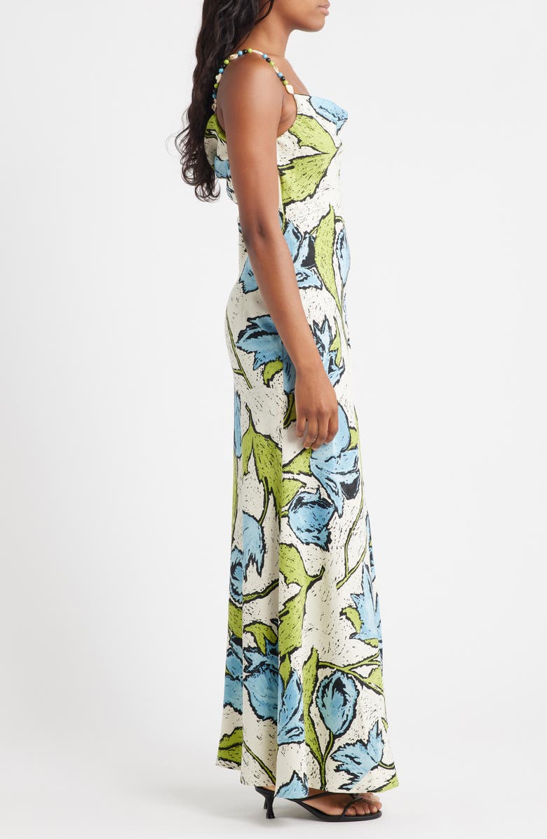 Topshop Cowl Neck Floral Print Dress, Alternate, color, White Multi