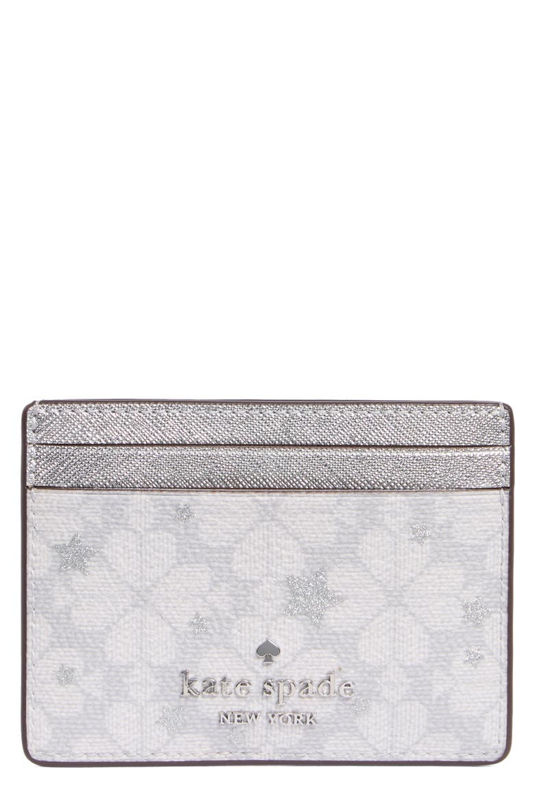 spade flower star coated canvas card case, Main, color, PLATINUM GREY MULTI