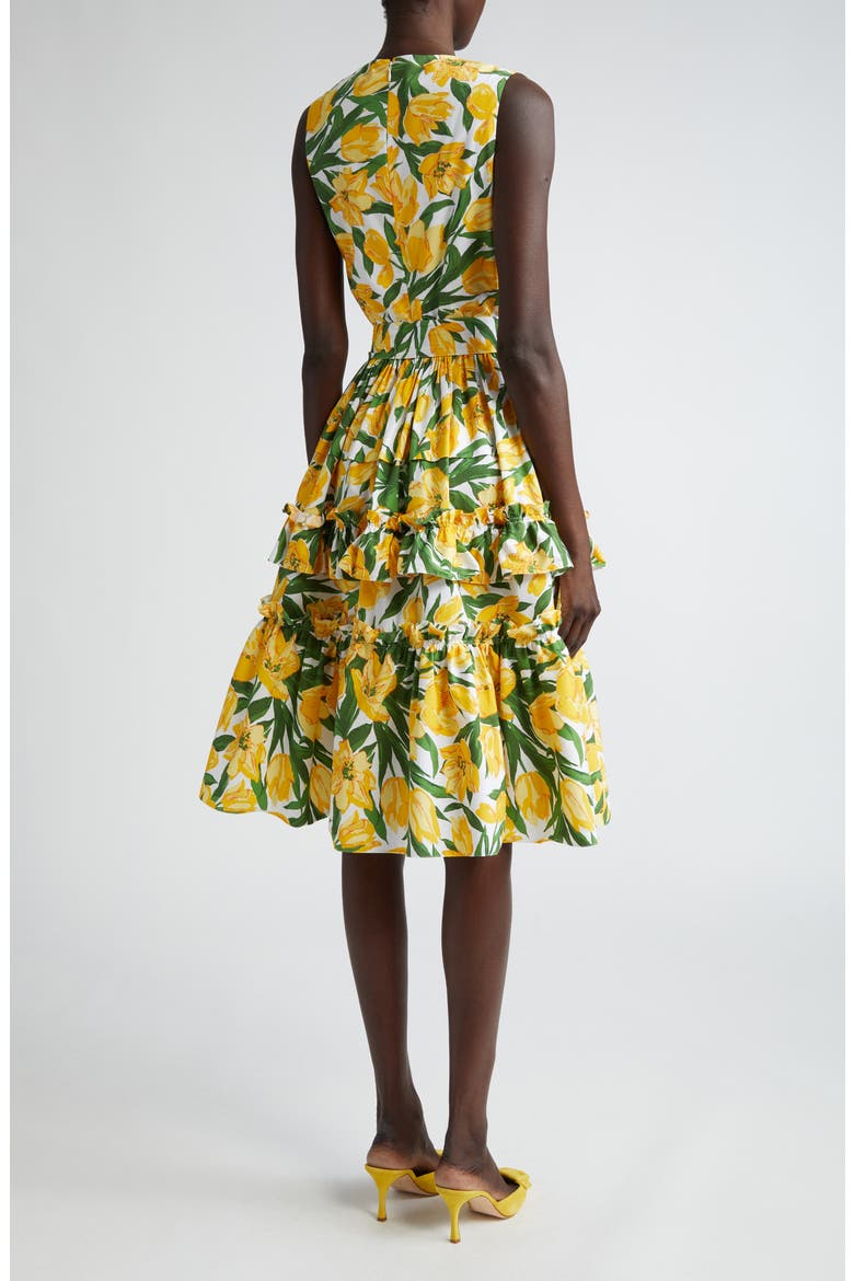 Tulip Print Sleeveless Stretch Cotton Tiered Dress, Alternate, color, WHITE MULTI