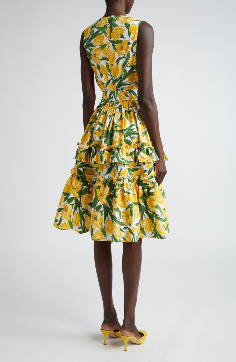 Carolina Herrera Tulip Print Sleeveless Stretch Cotton Tiered Dress, Alternate, color,