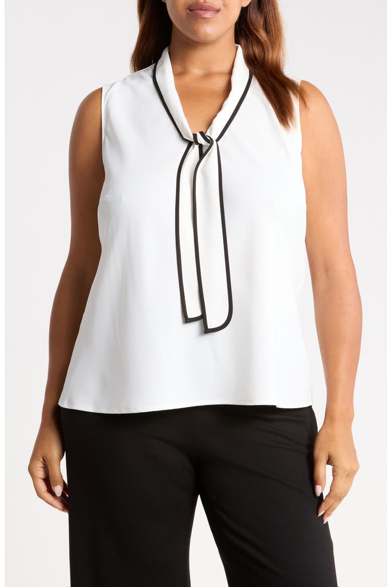 Tie Neck Sleeveless Top, Main, color, VANILLA ICE/ BLACK