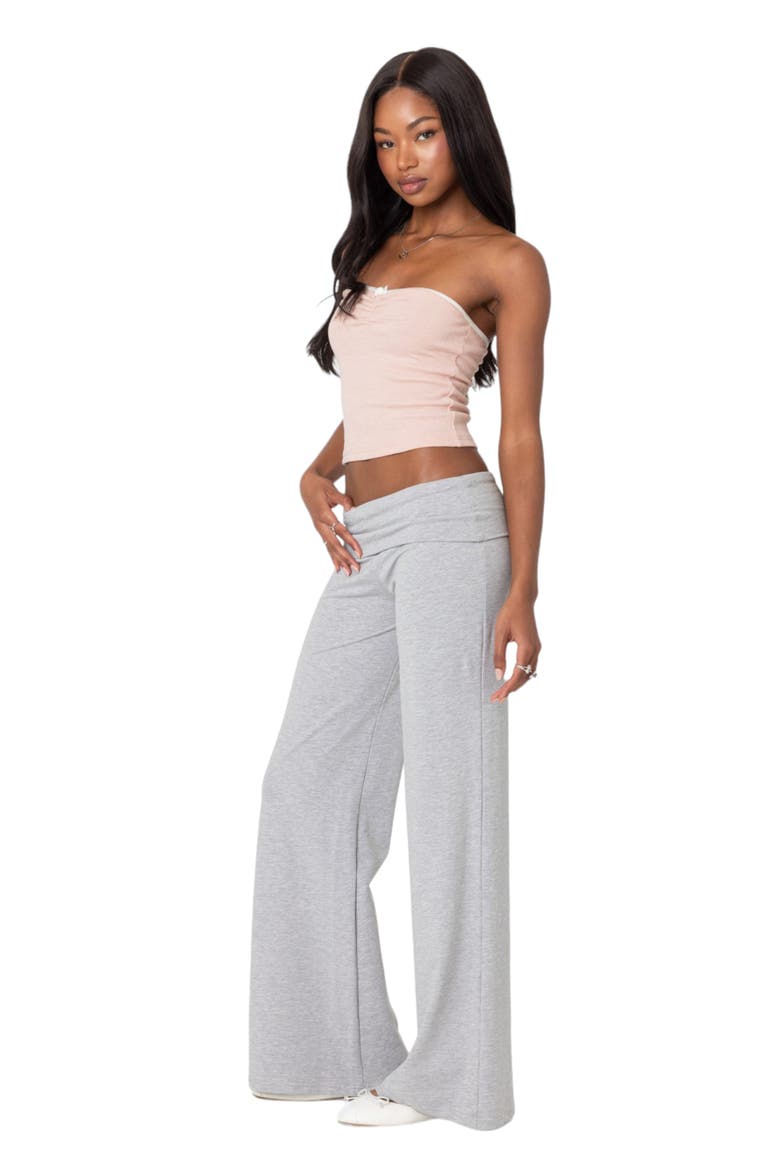 Wide Leg Foldover Pants, Alternate, color, LIGHT-GRAY-MELANGE