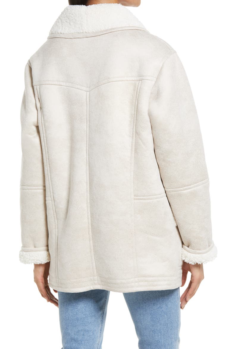 Faux Fur Trim Coat, Alternate, color, BEIGE/ CREAM