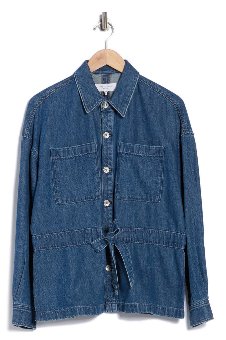 Layla Tie Waist Denim Shirt Jacket, Alternate, color, ACWORTH