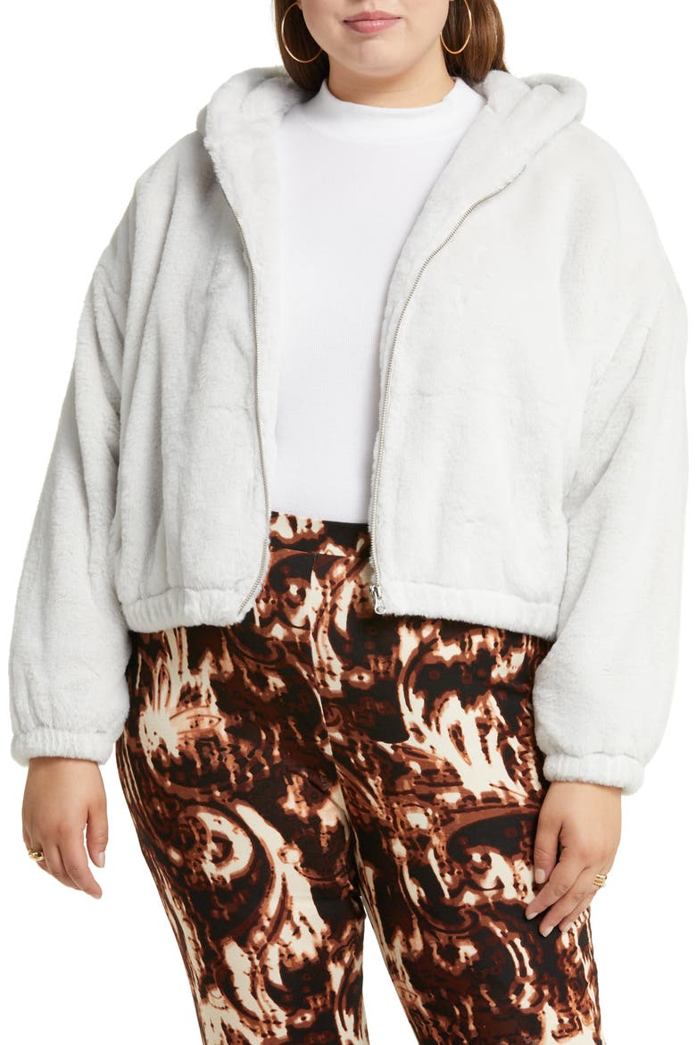 Hooded Faux Fur Jacket, Main, color, GREY FOG