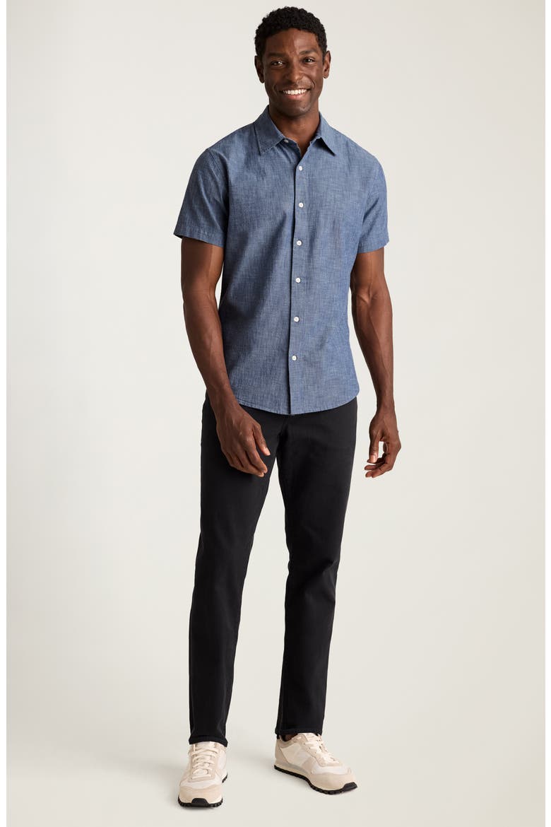 Riviera Slim Fit Short Sleeve Cotton Chambray Button-Up Shirt, Alternate, color, DARKWASH CHAMBRAY
