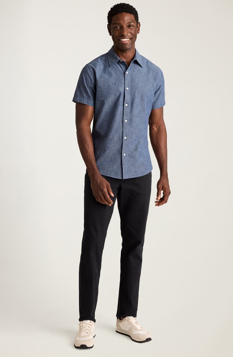 Bonobos Riviera Slim Fit Short Sleeve Cotton Chambray Button-Up Shirt, Alternate, color, Darkwash Chambray