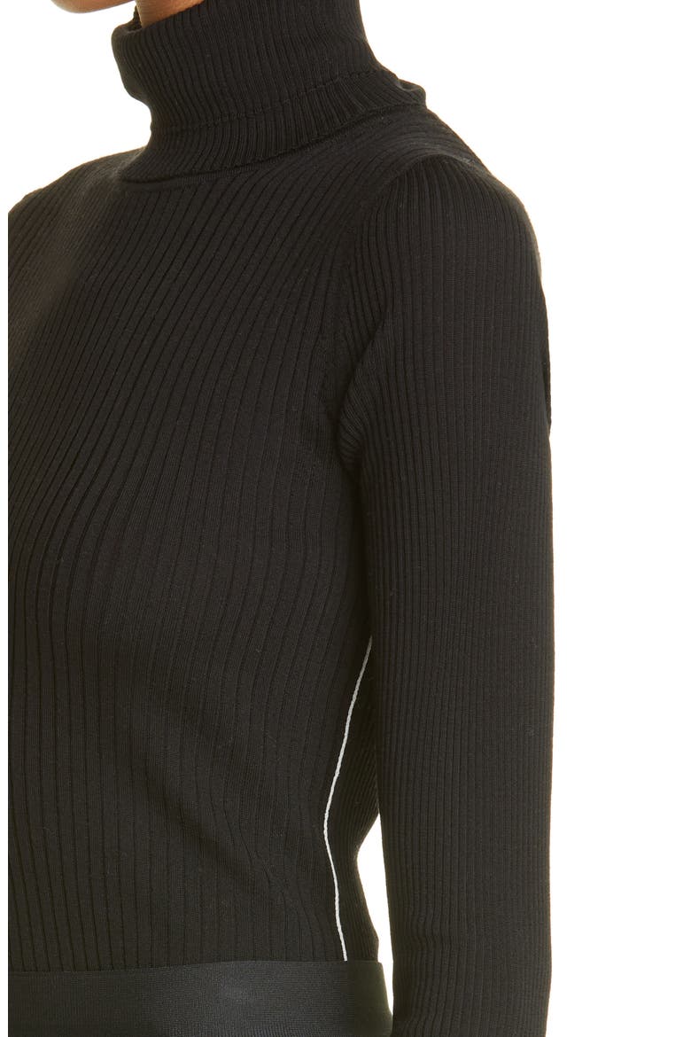Rib Merino Wool Turtleneck Sweater, Alternate, color, BLACK IVORY LINK LINES