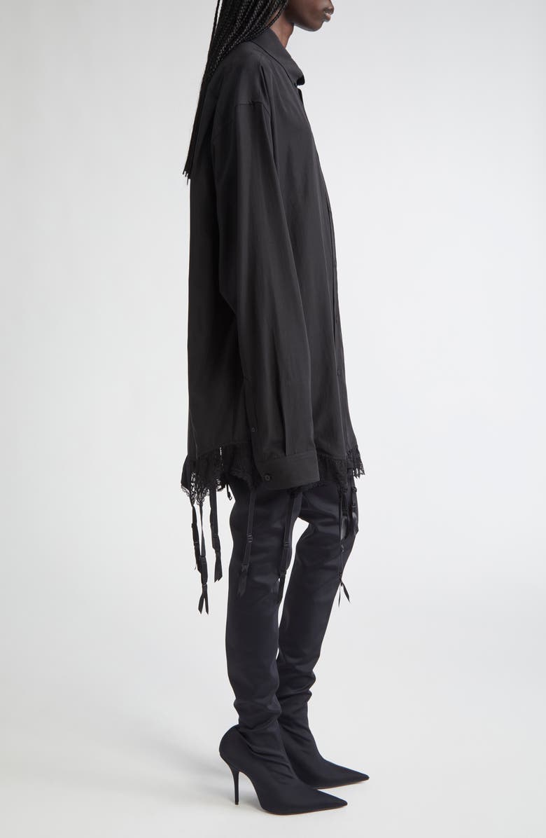 Balenciaga Lingerie Lace Trim Poplin Button-Down Shirt, Alternate, color, 