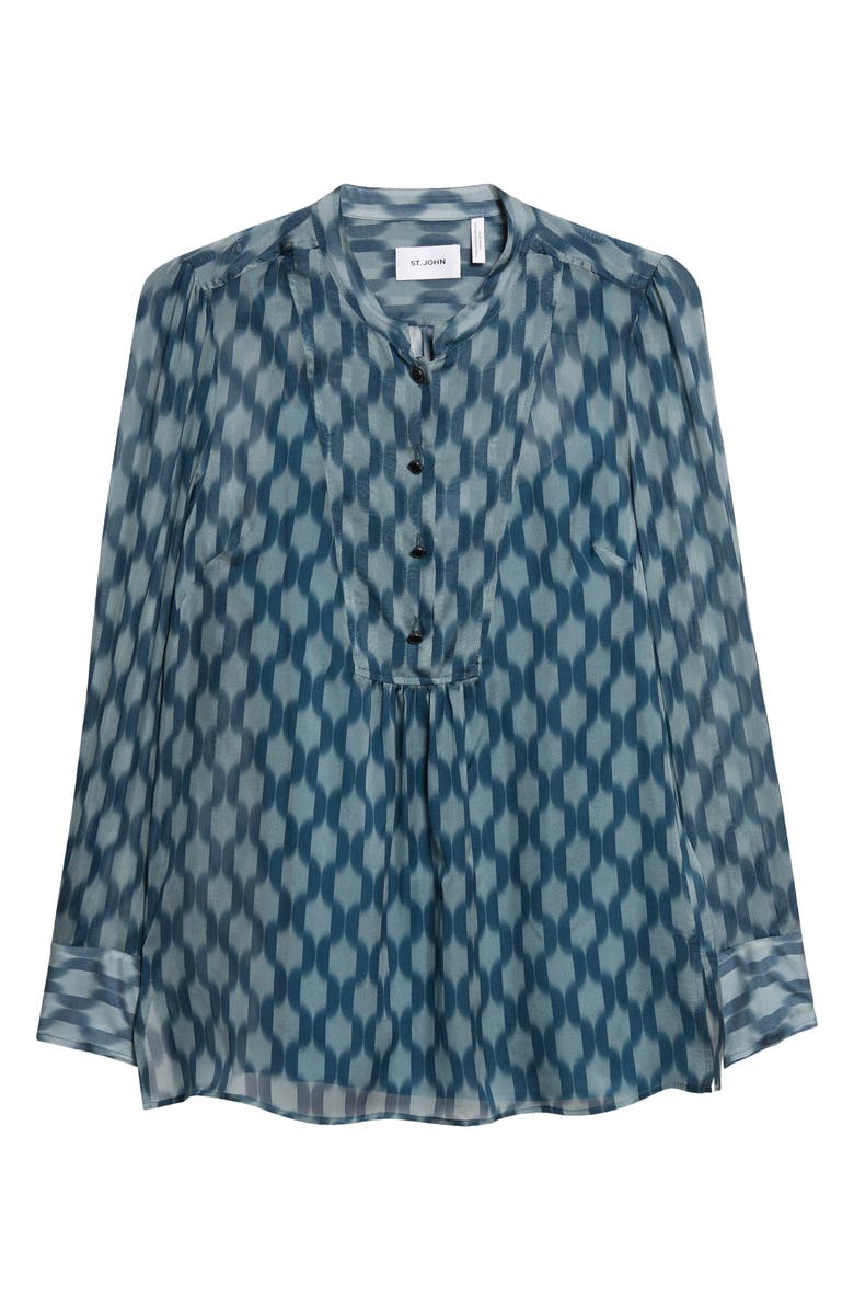 ST. JOHN Geometric Print Silk Georgette Top, Main, color, Tourmaline Ice Blue Multi