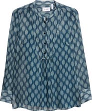 ST. JOHN Geometric Print Silk Georgette Top