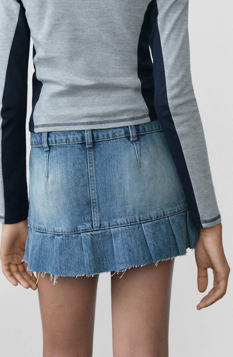 MANGO Pleated Denim Miniskirt, Alternate, color, Blue