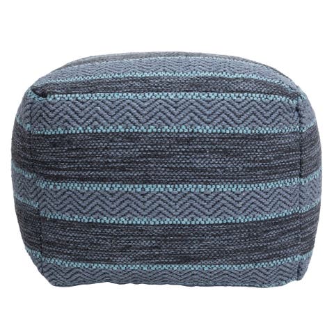 Striped Woven Cotton Square Pouf - 14" - Gray