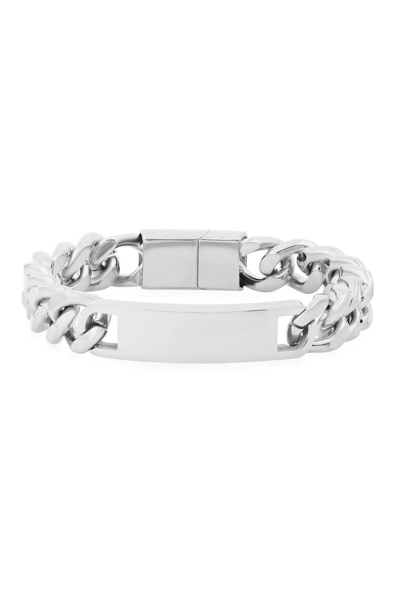 HMY JEWELRY Stainless Steel Cuban Link Chain ID Bracelet, Main, color, METALLIC