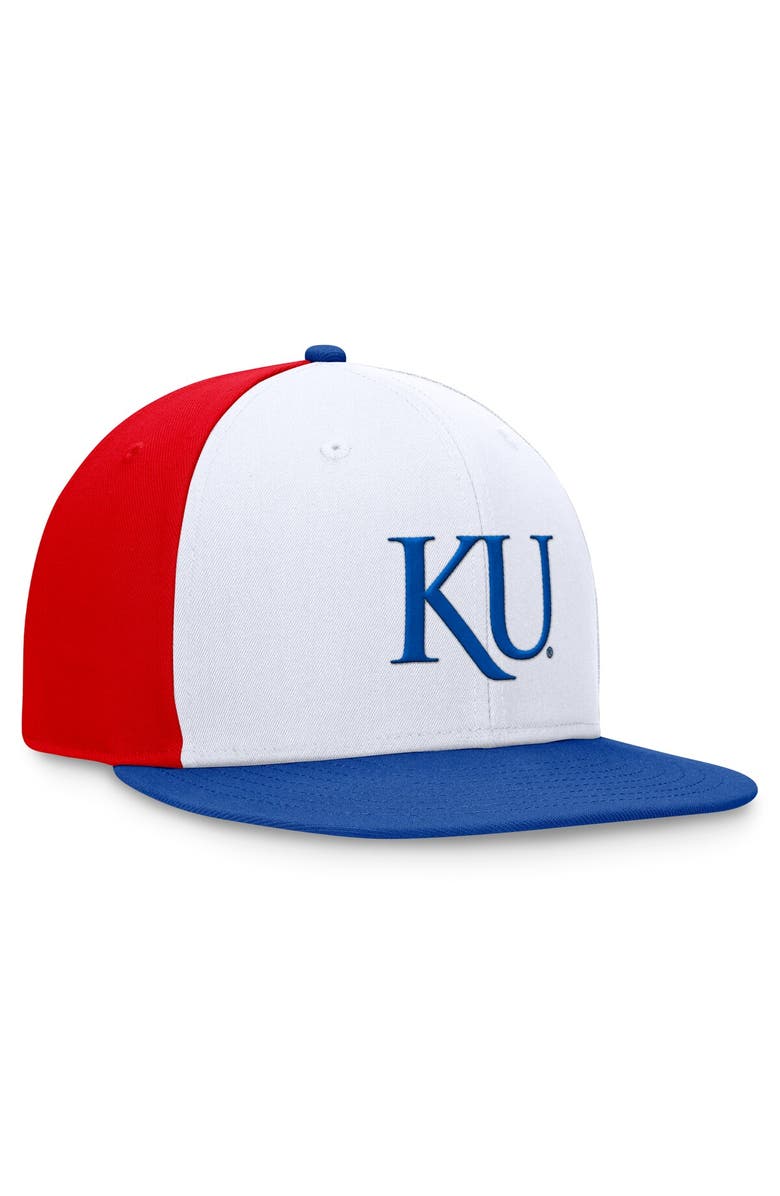 TOP OF THE WORLD Men's Top of the World White/Royal Kansas Jayhawks Tri-Tone Heritage Collector Fitted Hat, Alternate, color, White