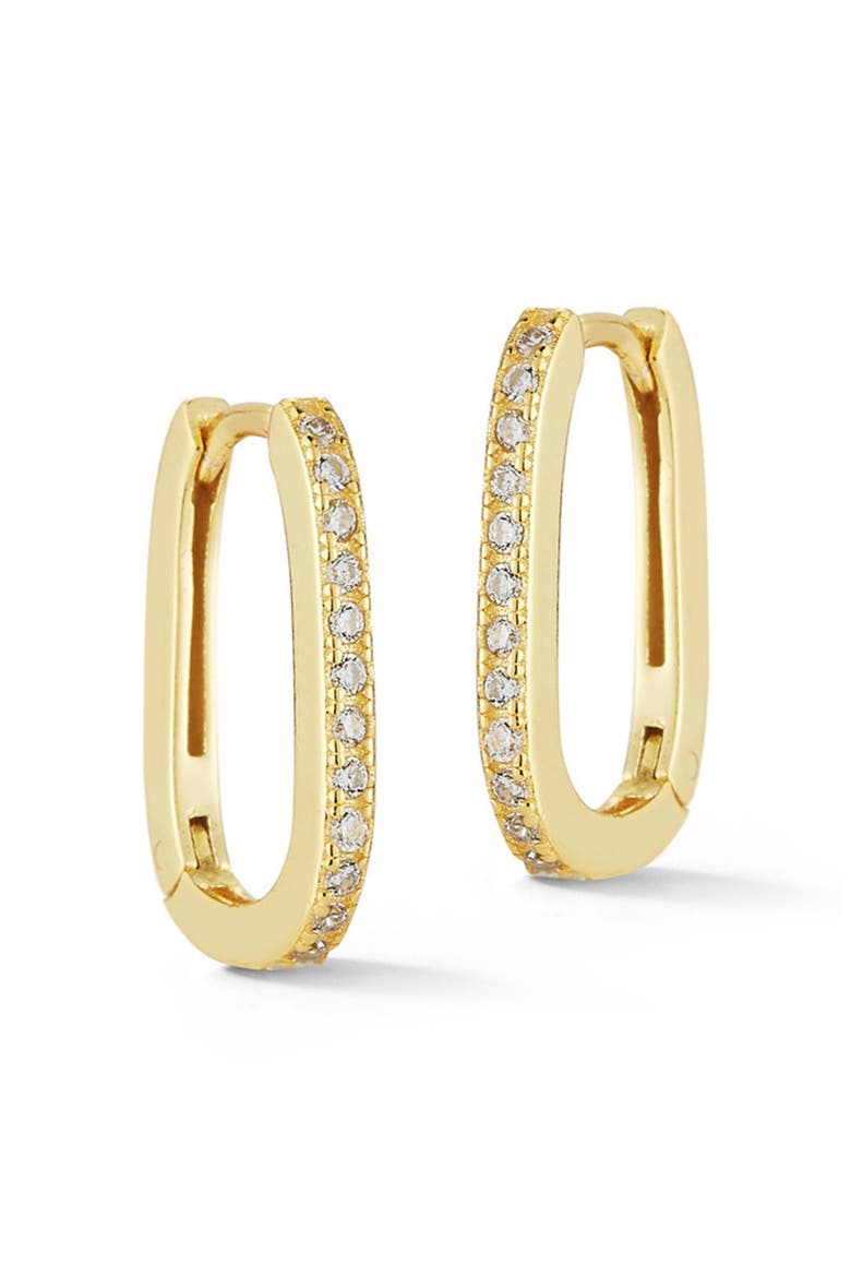 Cubic Zirconia Oval Huggie Hoop Earrings, Main, color, GOLD