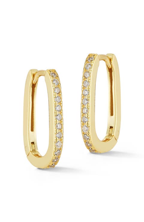 Cubic Zirconia Oval Huggie Hoop Earrings