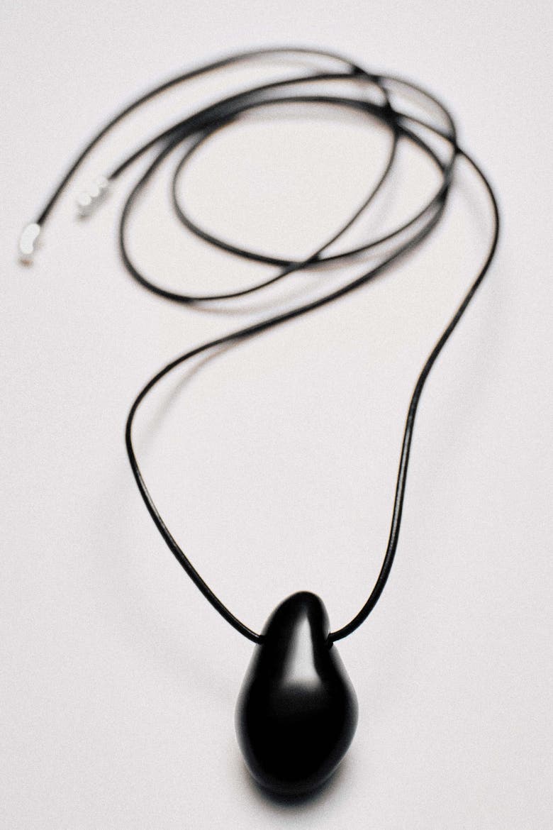 Domed Glass Pendant Necklace, Alternate, color, BLACK