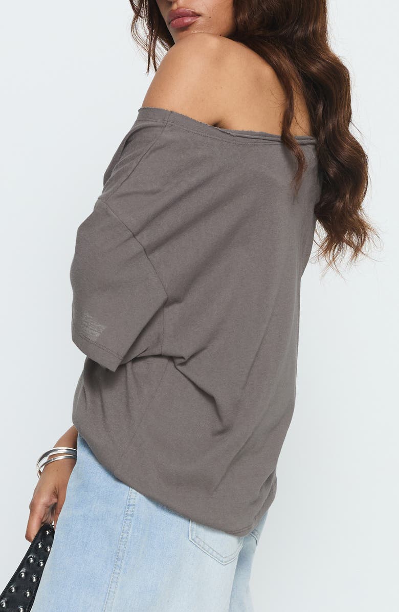 Princess Polly American Tune Off the Shoulder Graphic T-Shirt, Alternate, color, Washed Black