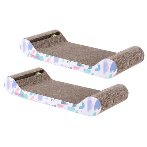Rini 23.75" Modern Cardboard Lounge Bed Cat Scratcher with Built-In Bell Toys and Catnip (Set of 2)