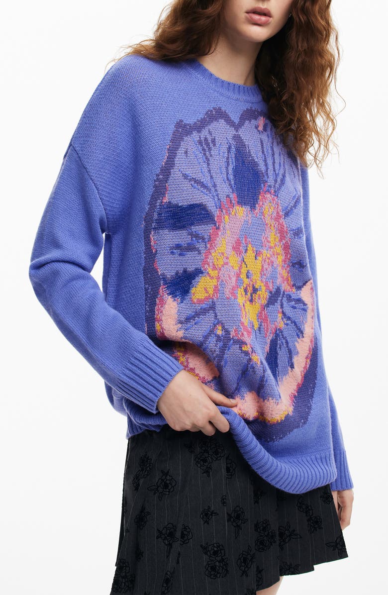 Desigual Pensée Lacroix Pansy Jacquard Crewneck Sweater, Alternate, color, 