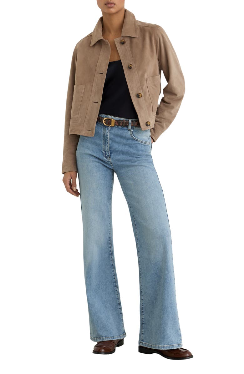 Reiss Sonny Suede Crop Jacket, Alternate, color, Neutral