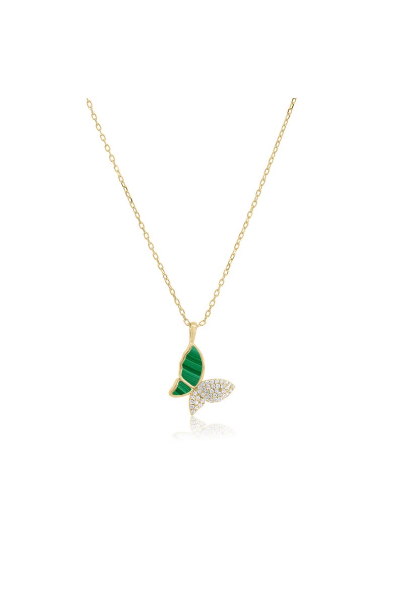 Malachite CZ Butterfly Necklace, Main, color, Malachite