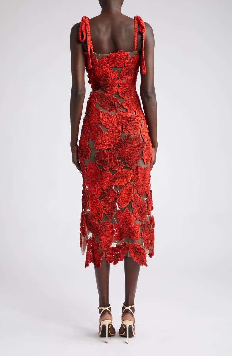 Oscar de la Renta Leaf Appliqué Shoulder Tie Crochet & Tulle Dress, Alternate, color, 