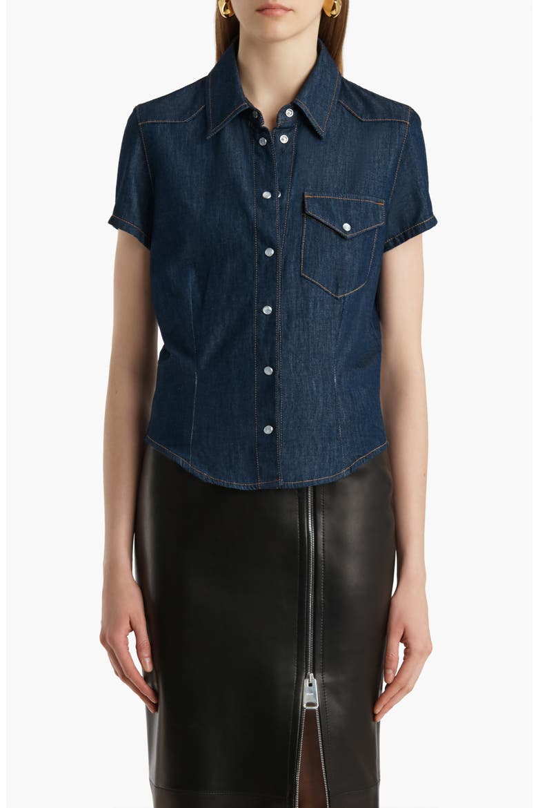 Cavazos Short Sleeve Denim Snap-Up Shirt, Main, color, BENSON