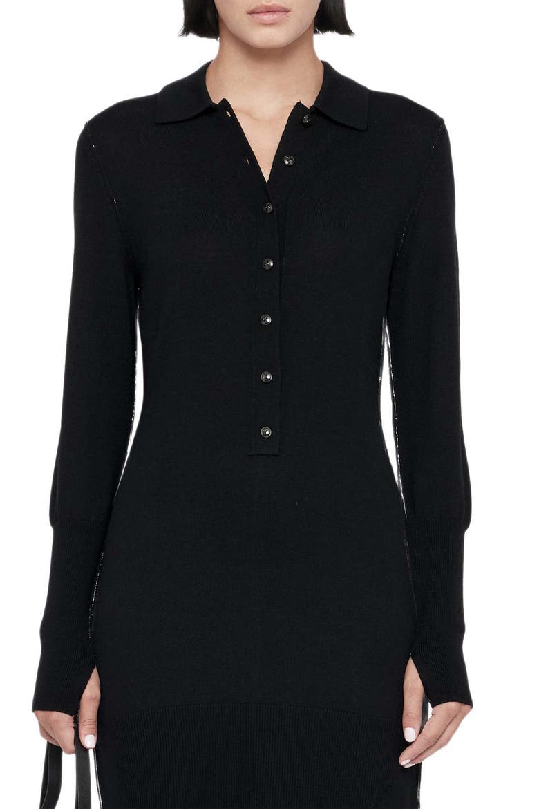 Coyte Merino Wool Polo Dress, Alternate, color, BLACK