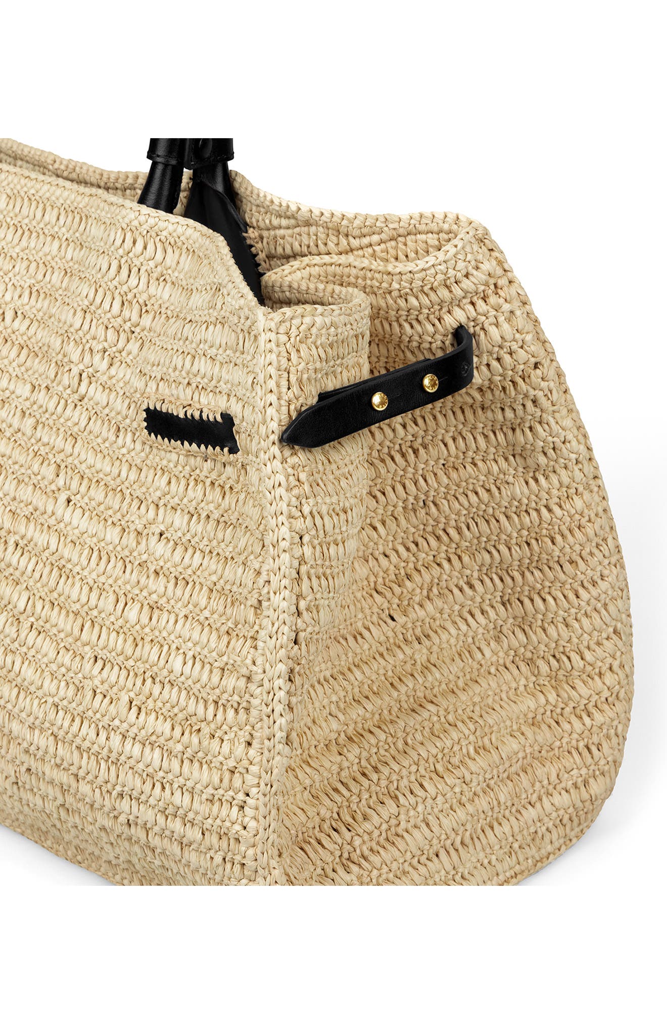 The Hudson Woven Raffia & Leather Top Handle Bag, Alternate, color, NATURAL/ BLACK