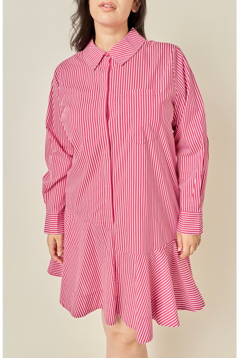 Striped Long Sleeve Flared Skirt Shirtdress, Alternate, color, BURGUNDY